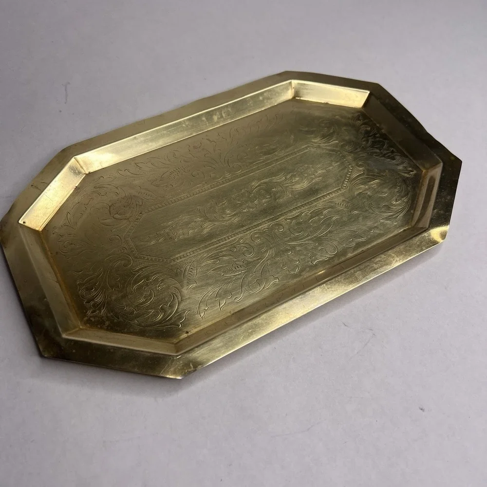 Vintage Large Solid Brass Tray Scalloped Raised Edge Oval 10